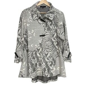 Yushi Mixed Media Jacquard Patchwork Toggle Jacket Gray White Floral Zebra M